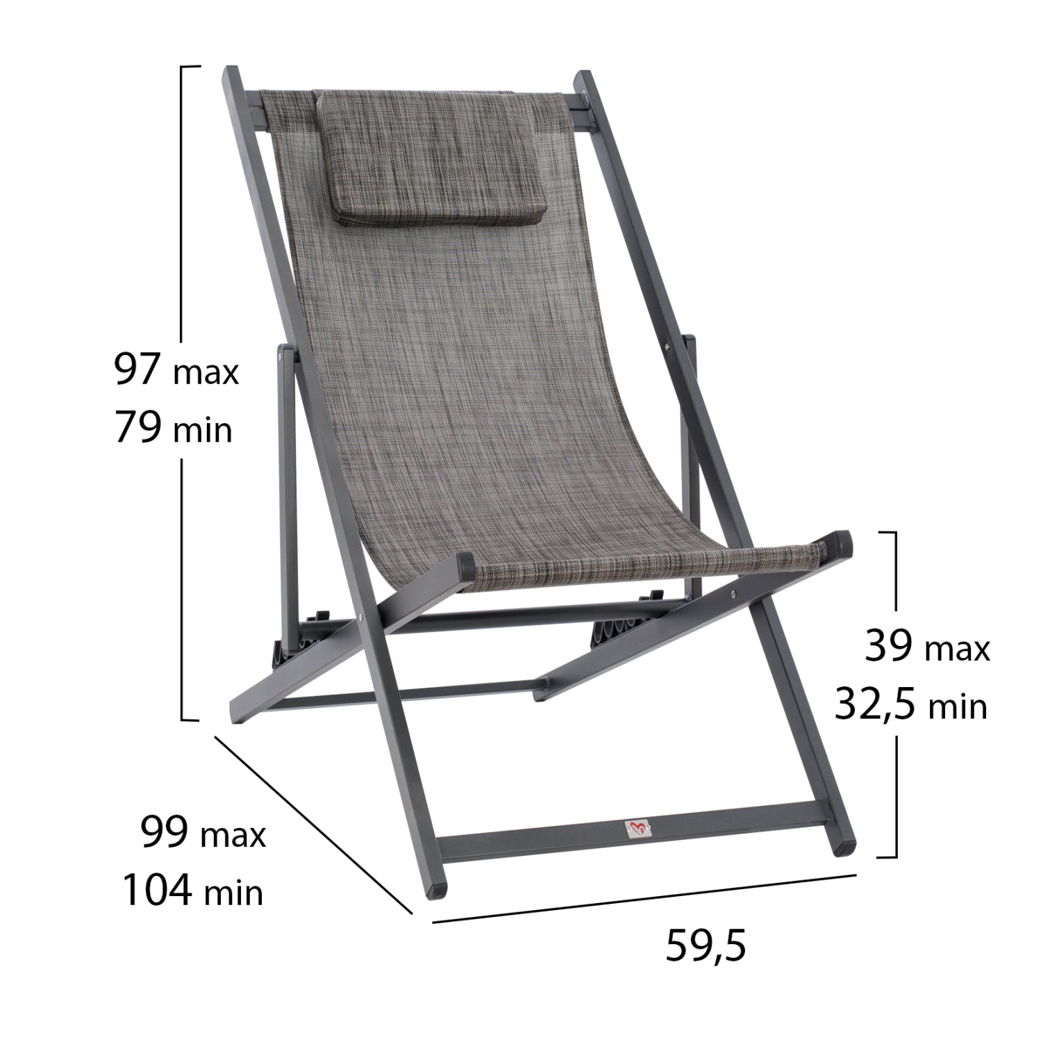 Професионален шезлонг KEA алуминий и текстилен в сив цвят 59,5x102,5x94см