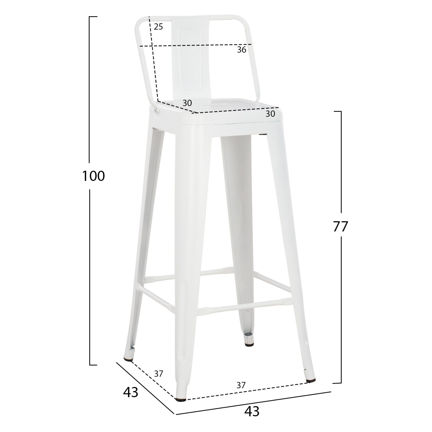 Бар стол с облегалка MELITA-PRO метал в матово бяло 42x42x100Hсм.