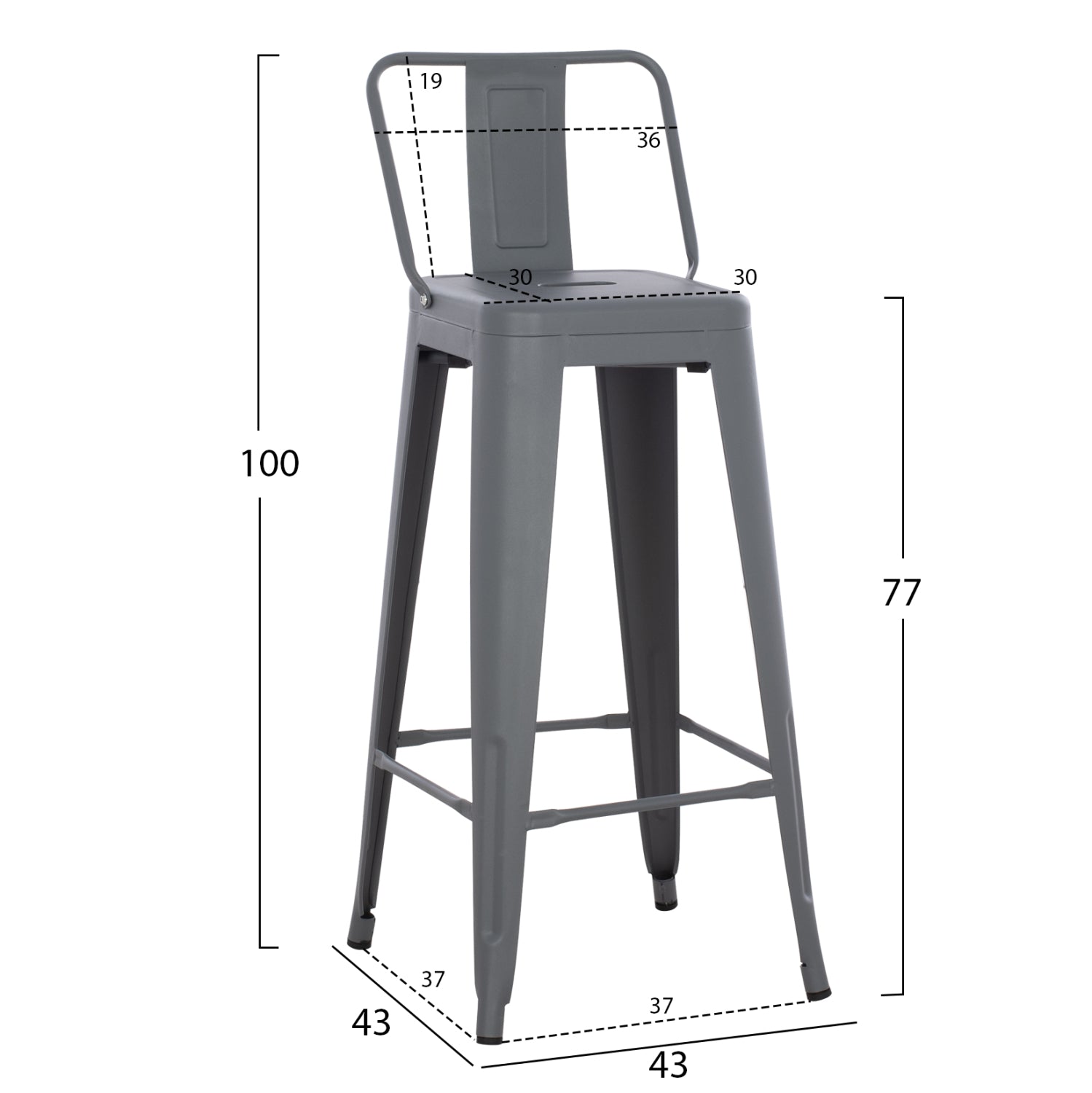 Бар стол с облегалка MELITA-PRO метал в сиво 42x42x100Hсм.