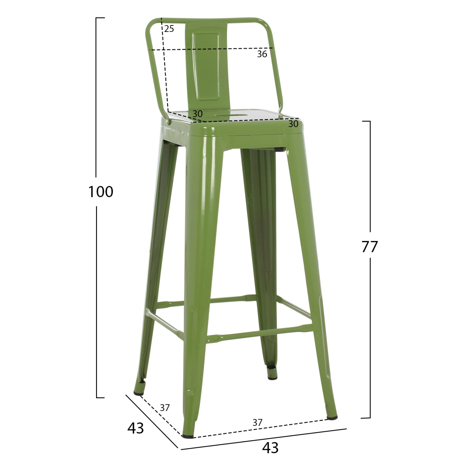 Метално бар столче MELITA с облегалка в светлозелен цвят Light Olive Green 43x43x100см.