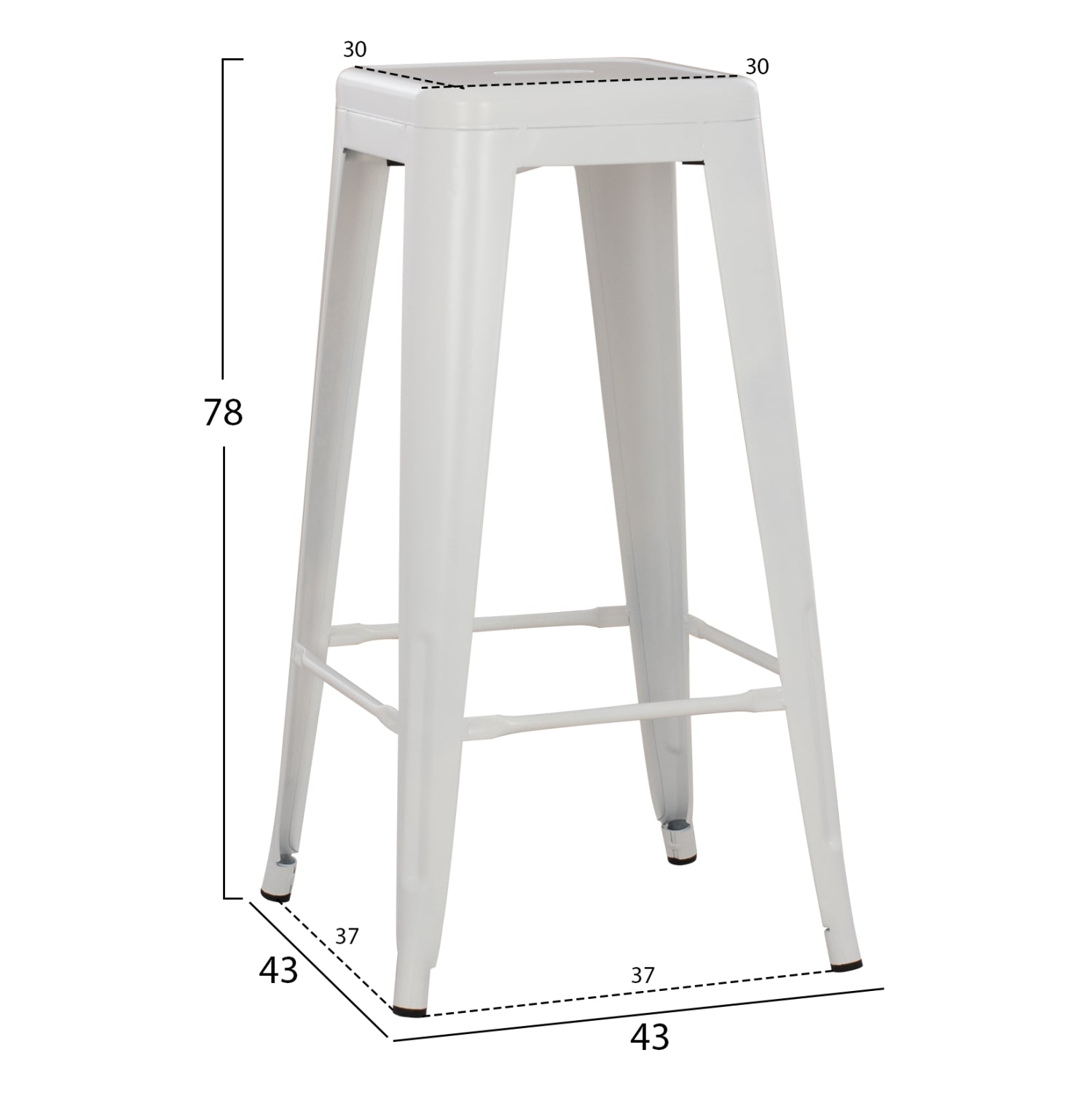 Бар стол метален MELITA бял мат 43x43x78 см