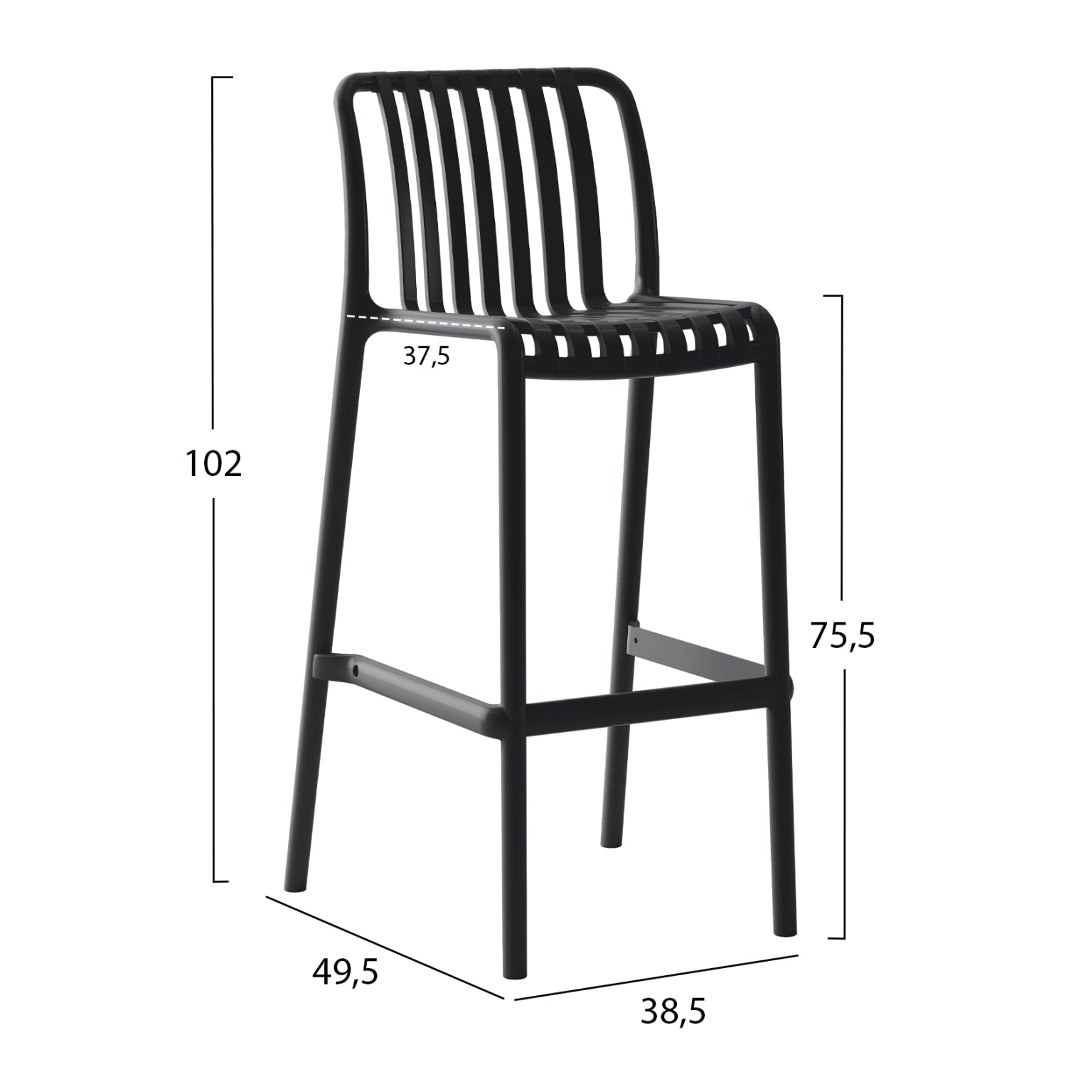 Бар стол от полипропилен CONVEE черен 38,5x49,5x102Hcm.