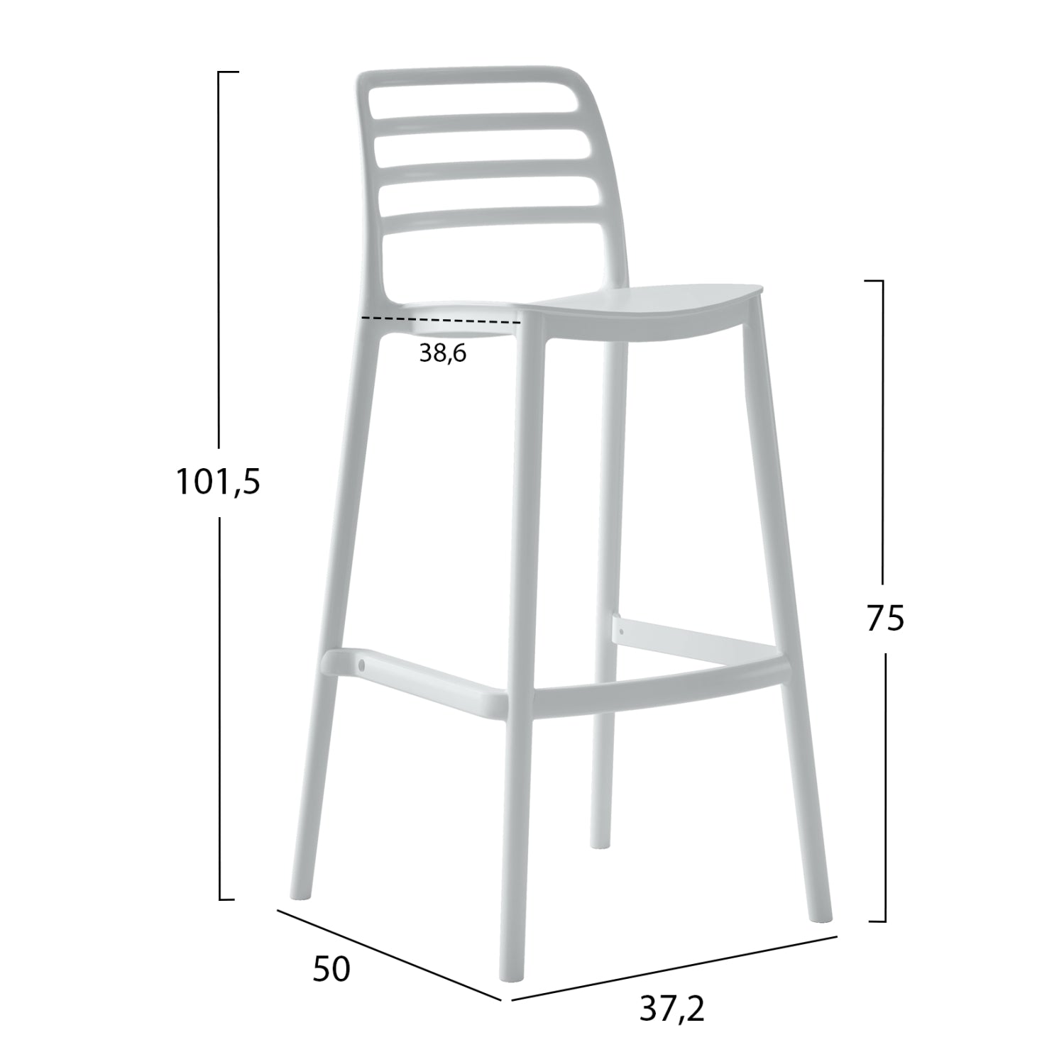 Бар стол от полипропилен SNOD бял 37,2x50x101,5Hcm.