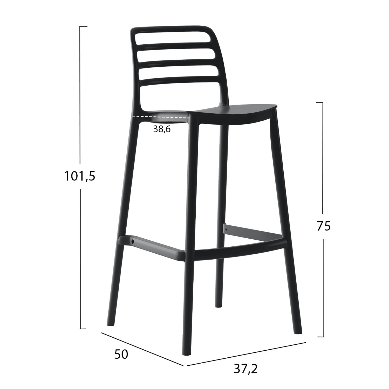 Бар стол от полипропилен SNOD черен 37,2x50x101,5Hcm.