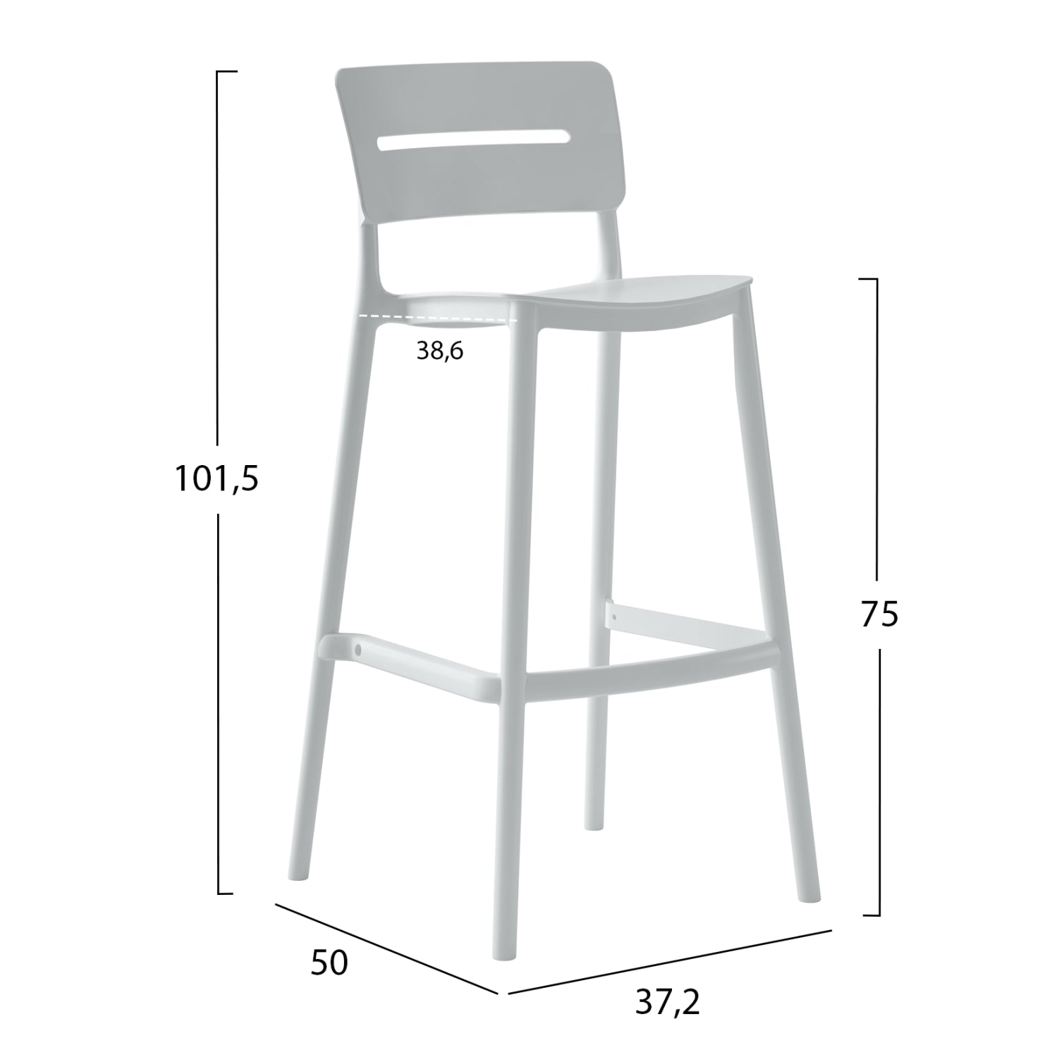 Бар стол от полипропилен SNOD2 бял 37,2x50x101,5Hcm.