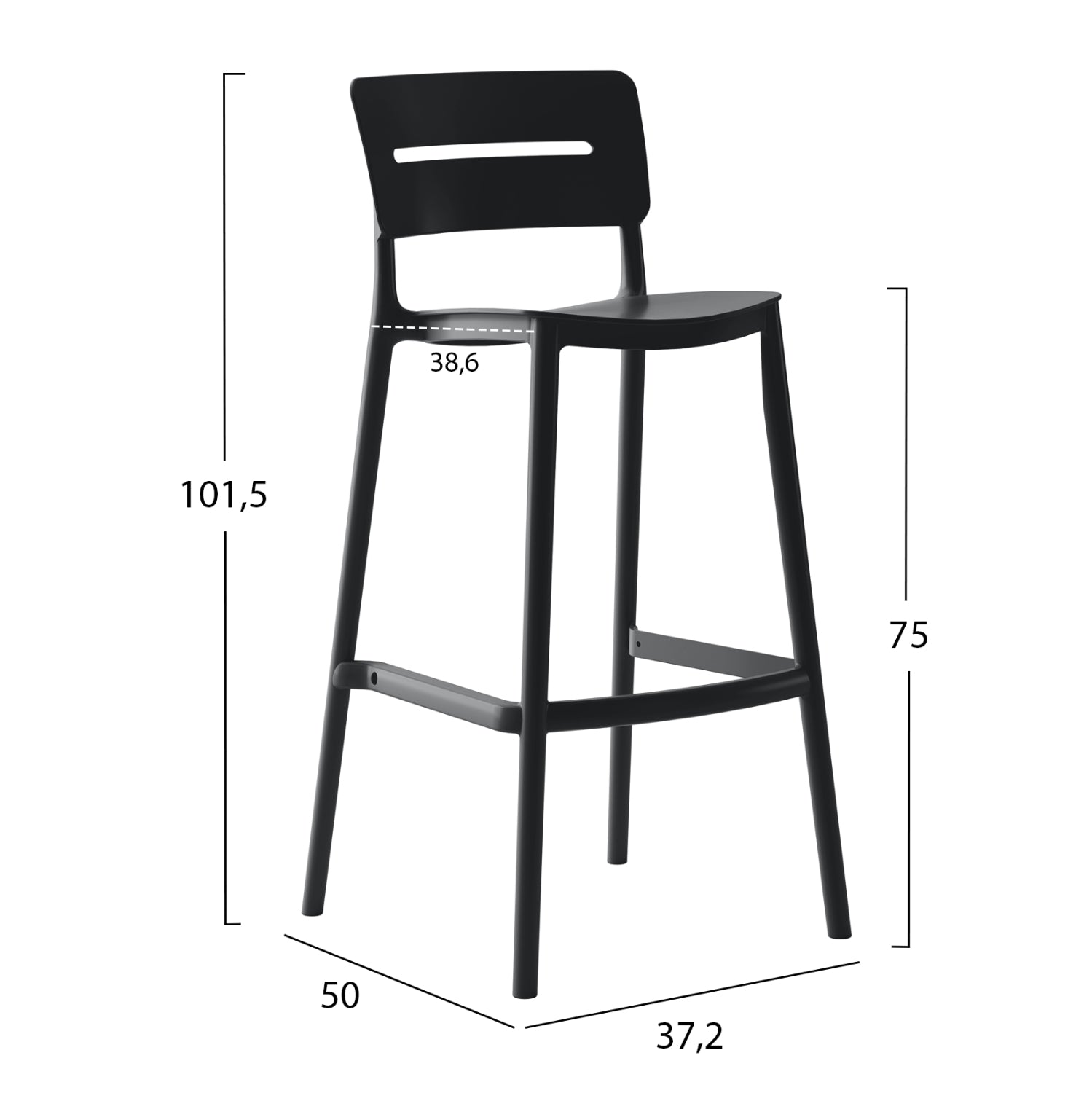 Бар стол от полипропилен SNOD2 черен 37,2x50x101,5Hcm.