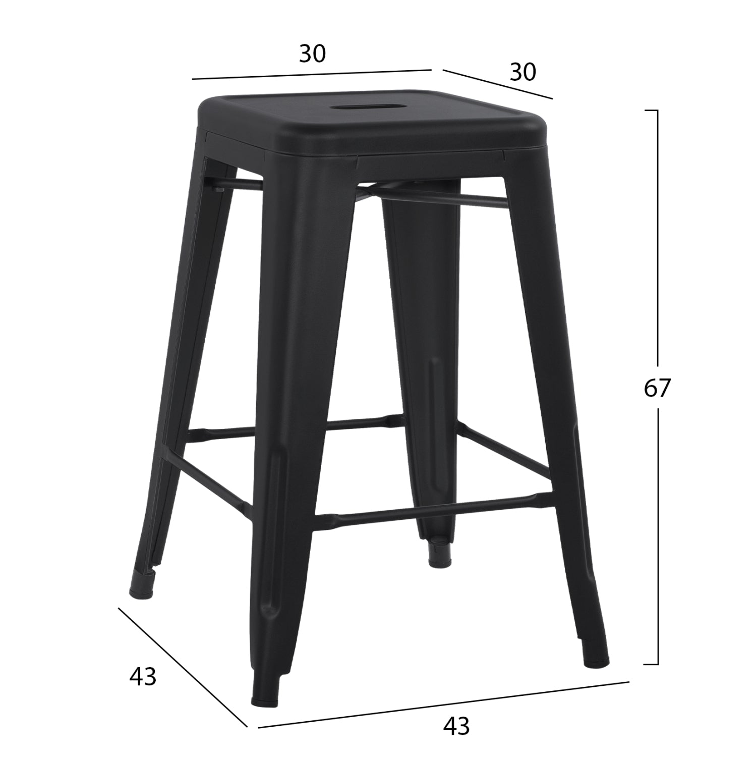 Бар стол със средна височина MELITA-PRO метал матов черен 43x43x67Hсм.