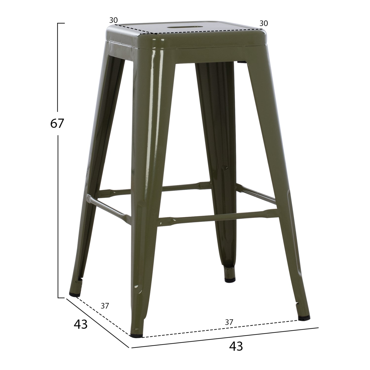 Бар стол средна височина MELITA-PRO метал тъмнозелен 43x43x67Hсм.