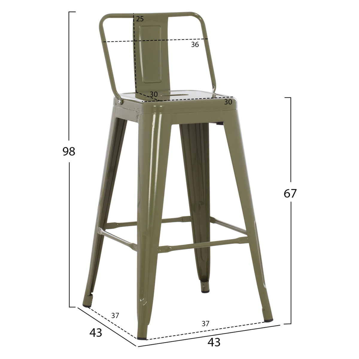 Метално столче MELITA със средна височина в тъмнозелен цвят Dark Olive Green 42x42x98см.