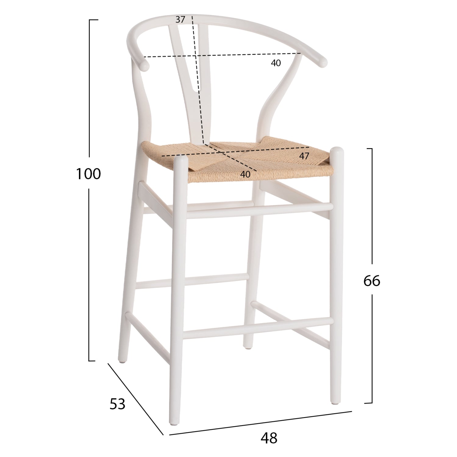 Бар стол Brave бук с полукръгла облегалка Wishbone 48x53x100H cm.