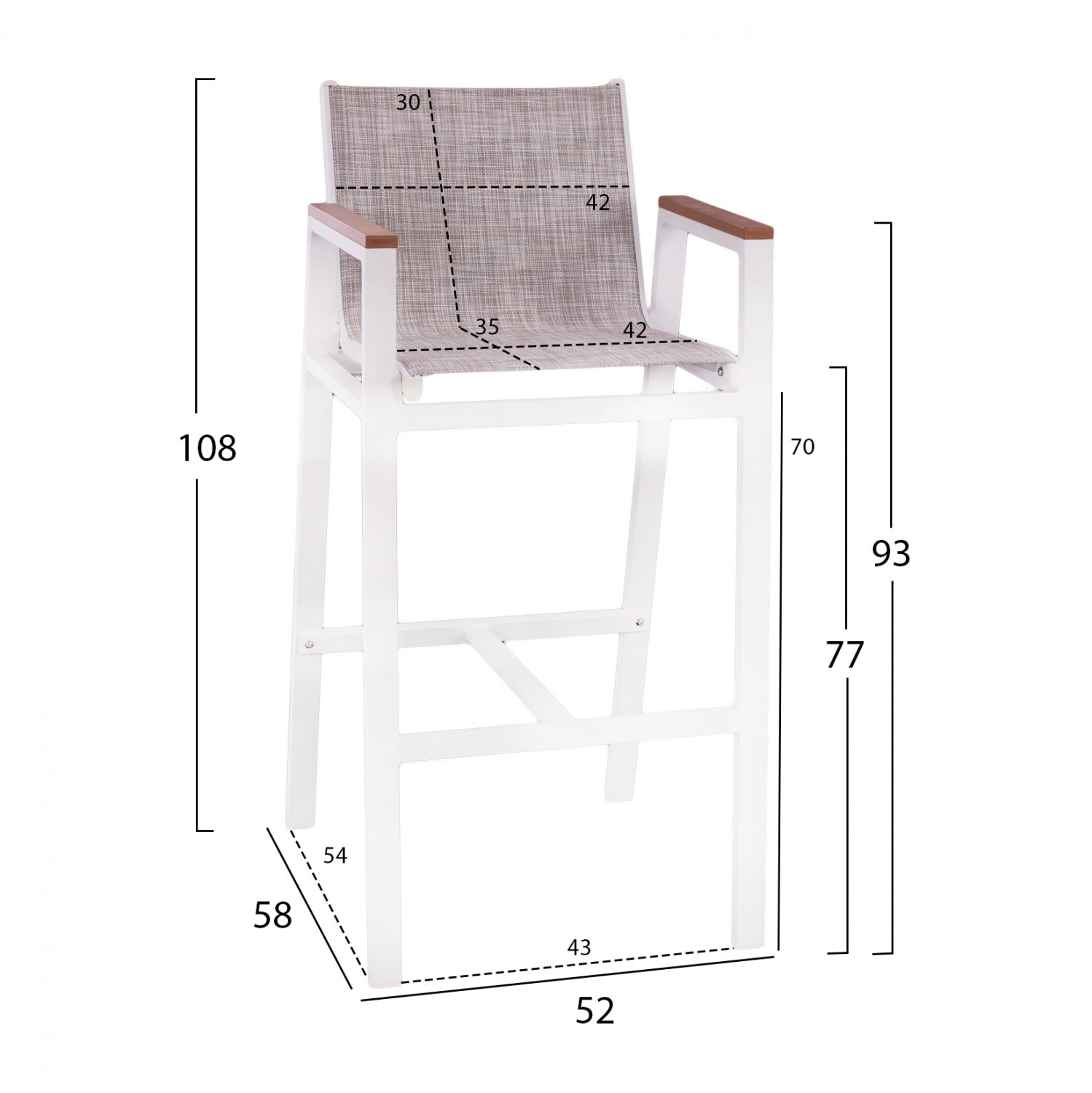 Алуминиев бар стол бял с полиуд 52x58x108 см