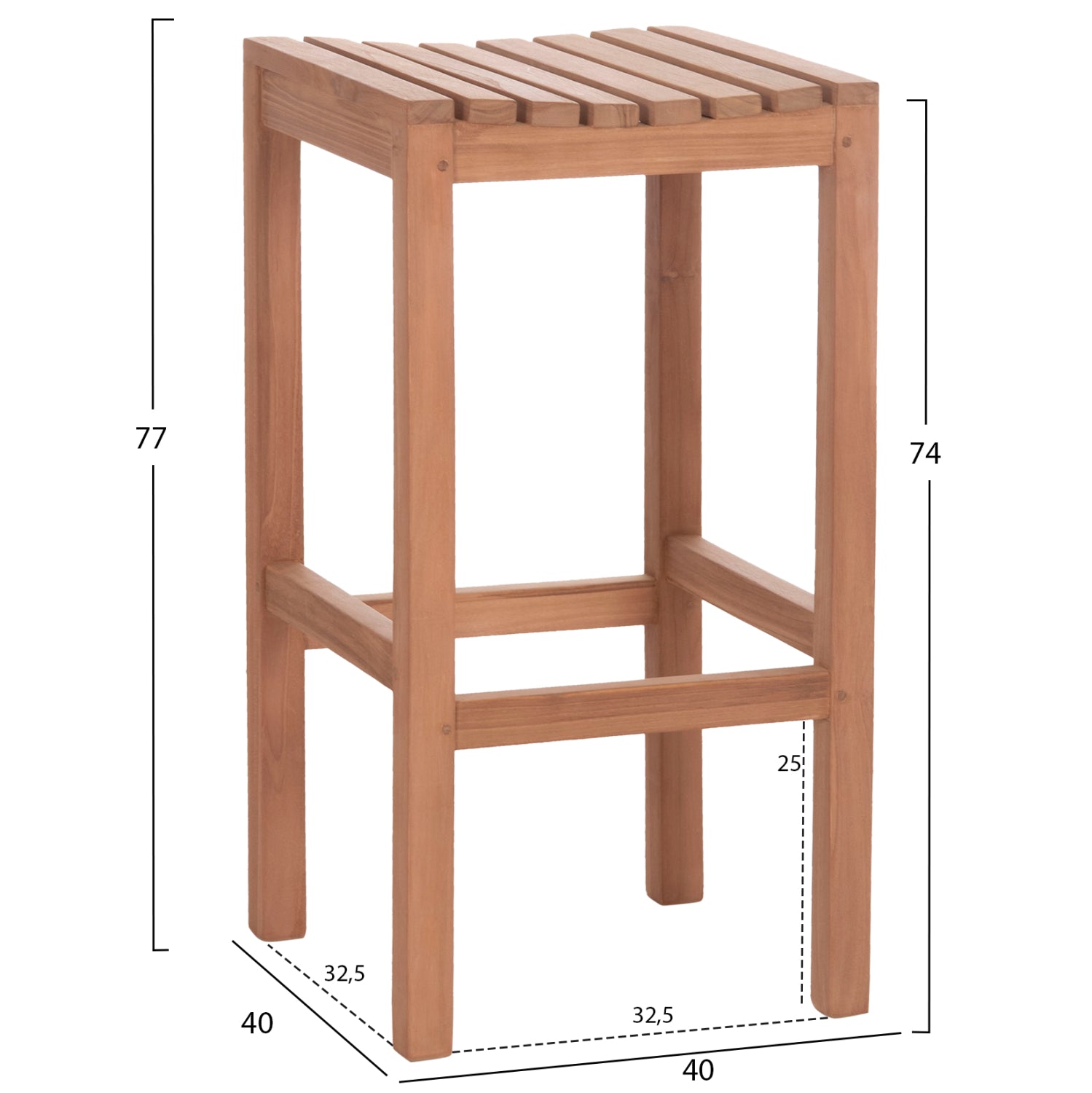 Бар стол NIKOL от тиково дърво в естествен цвят 40x40x77Hсм.