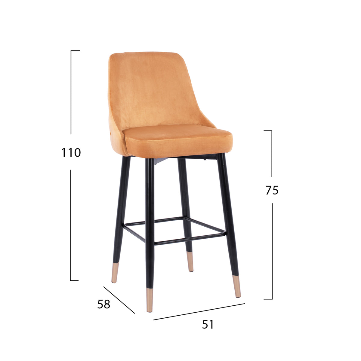 Бар стол SERENITY златно кадифе с метална рамка 51x58x110cm