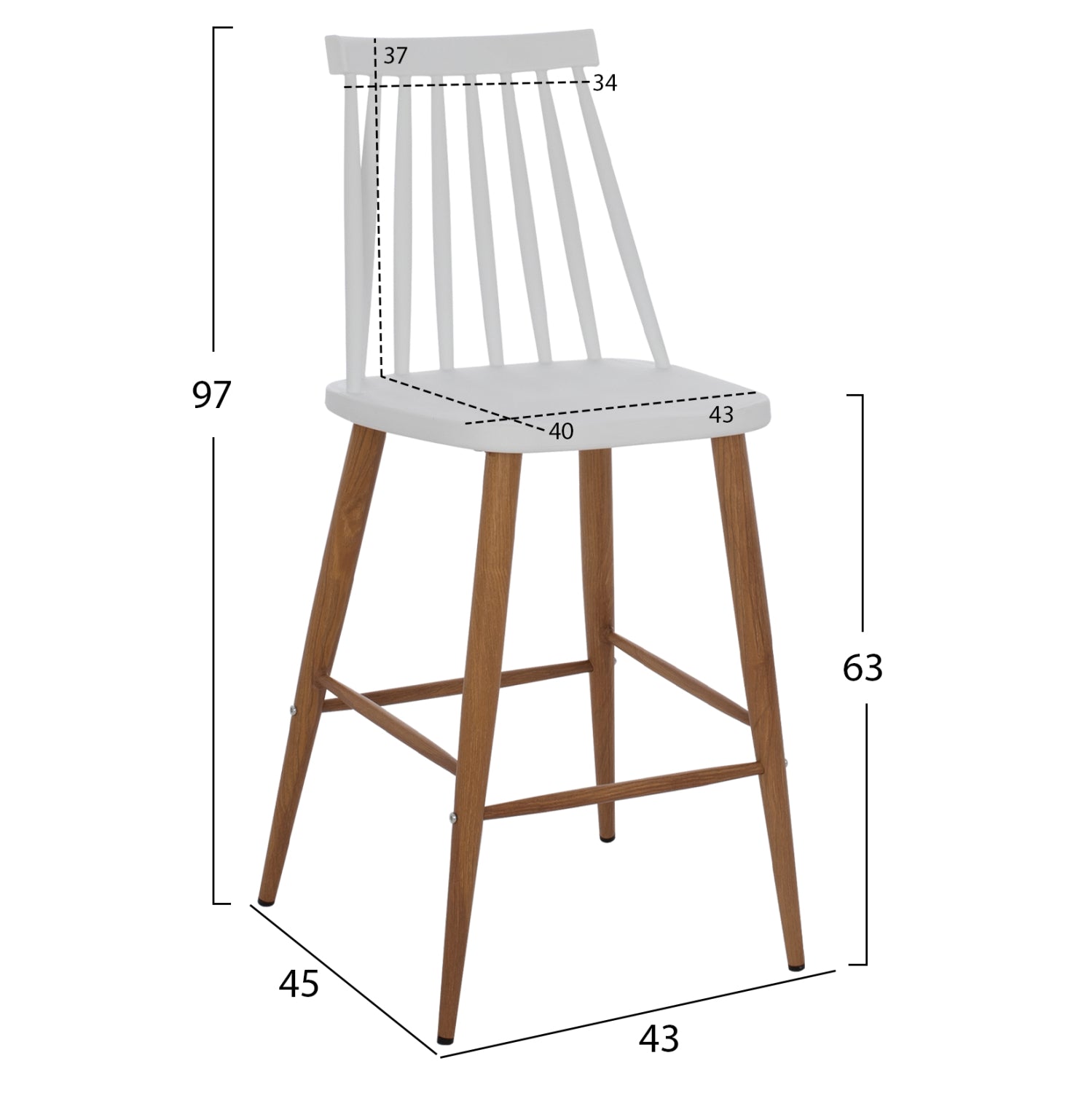 БАР СТОЛ БЯЛ, СРЕДНА ВИСОЧИНА 43x45x97H