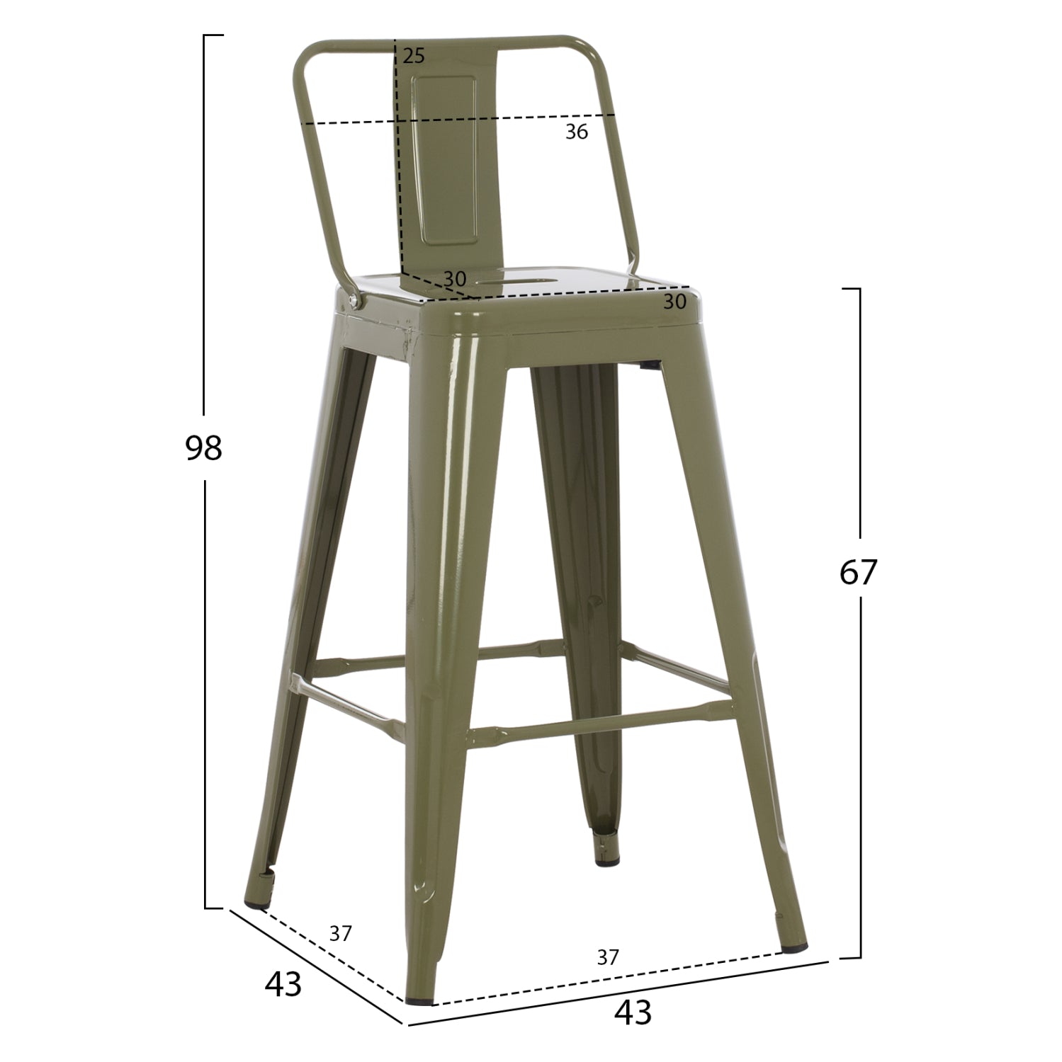 Бар стол със средна височина MELITA-PRO метал в тъмнозелено 43x43x88Hсм.