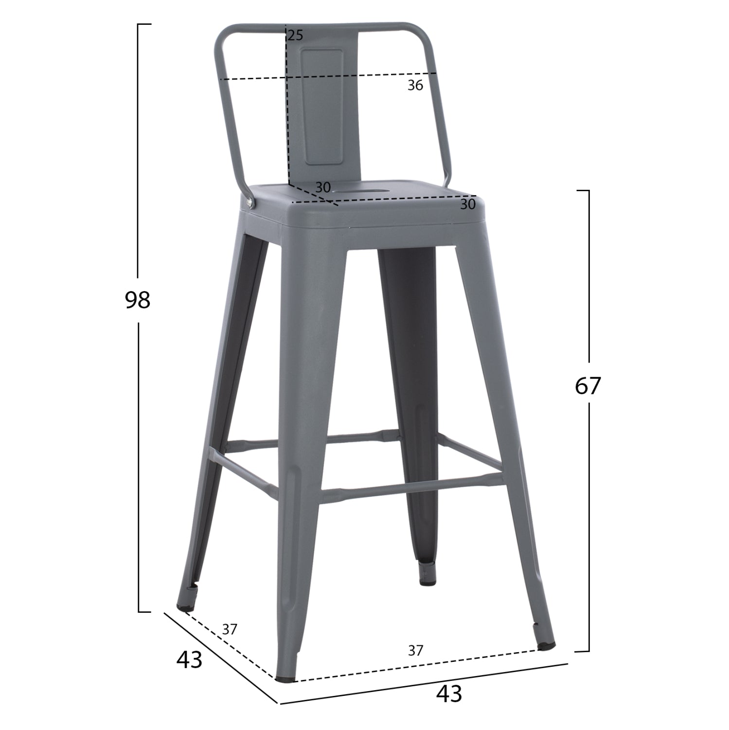 Бар стол със средна височина MELITA-PRO метал в сиво 43x43x88Hсм.