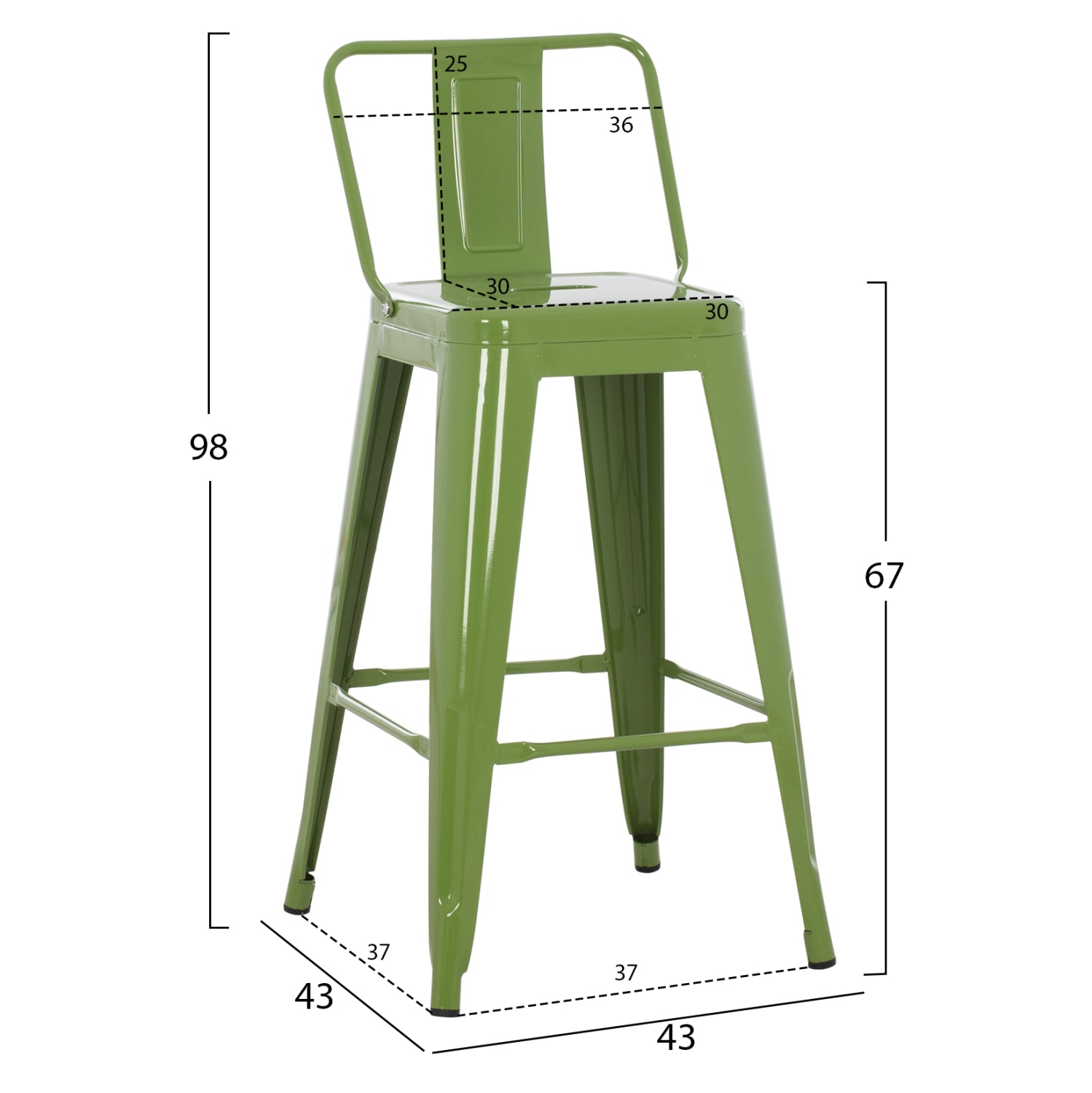 Бар стол със средна височина MELITA-PRO метал в светлозелено 43x43x88Hсм.