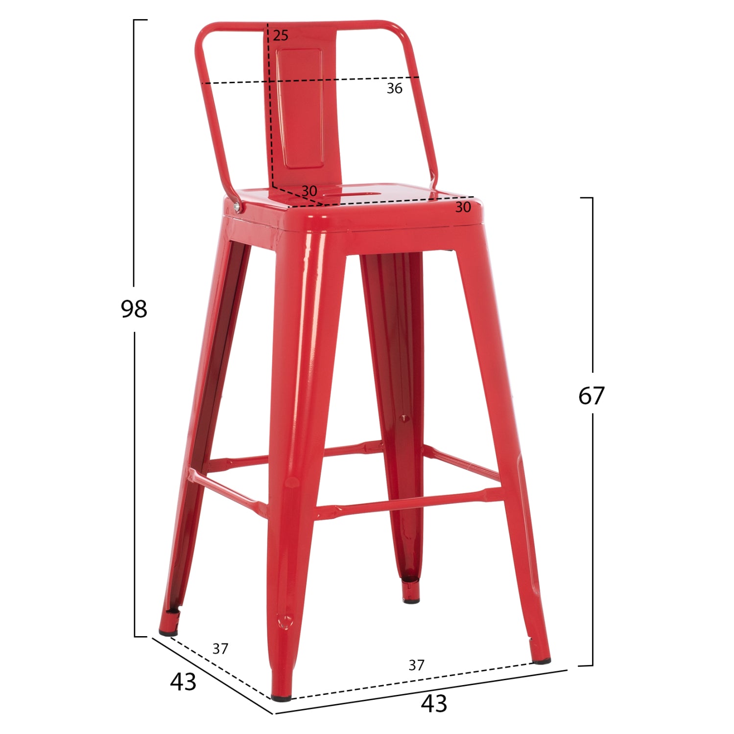Бар стол със средна височина MELITA-PRO метал в червено 43x43x88Hсм.