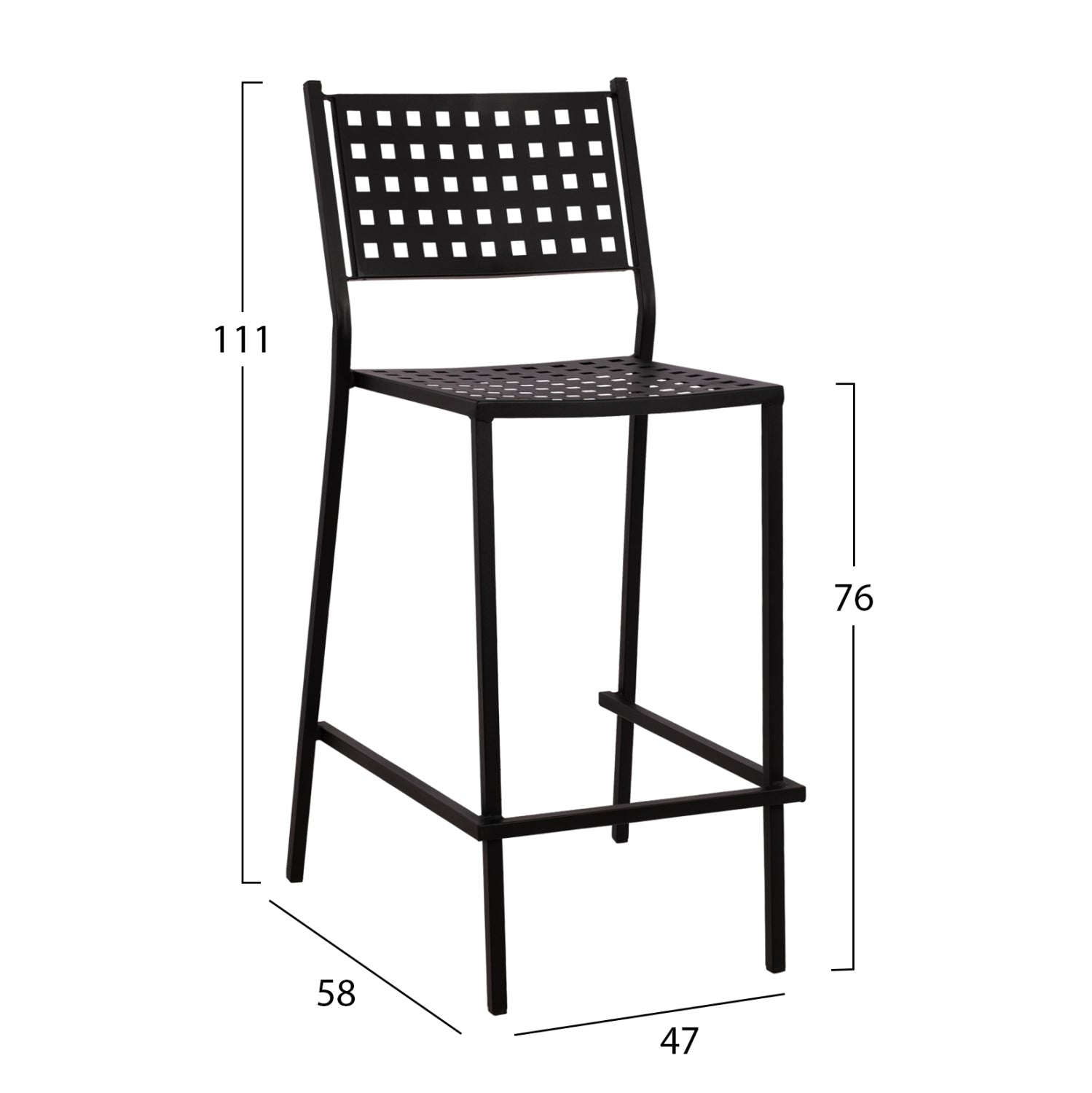 Бар стол Olympias Metallic черен цвят 47x58x111см