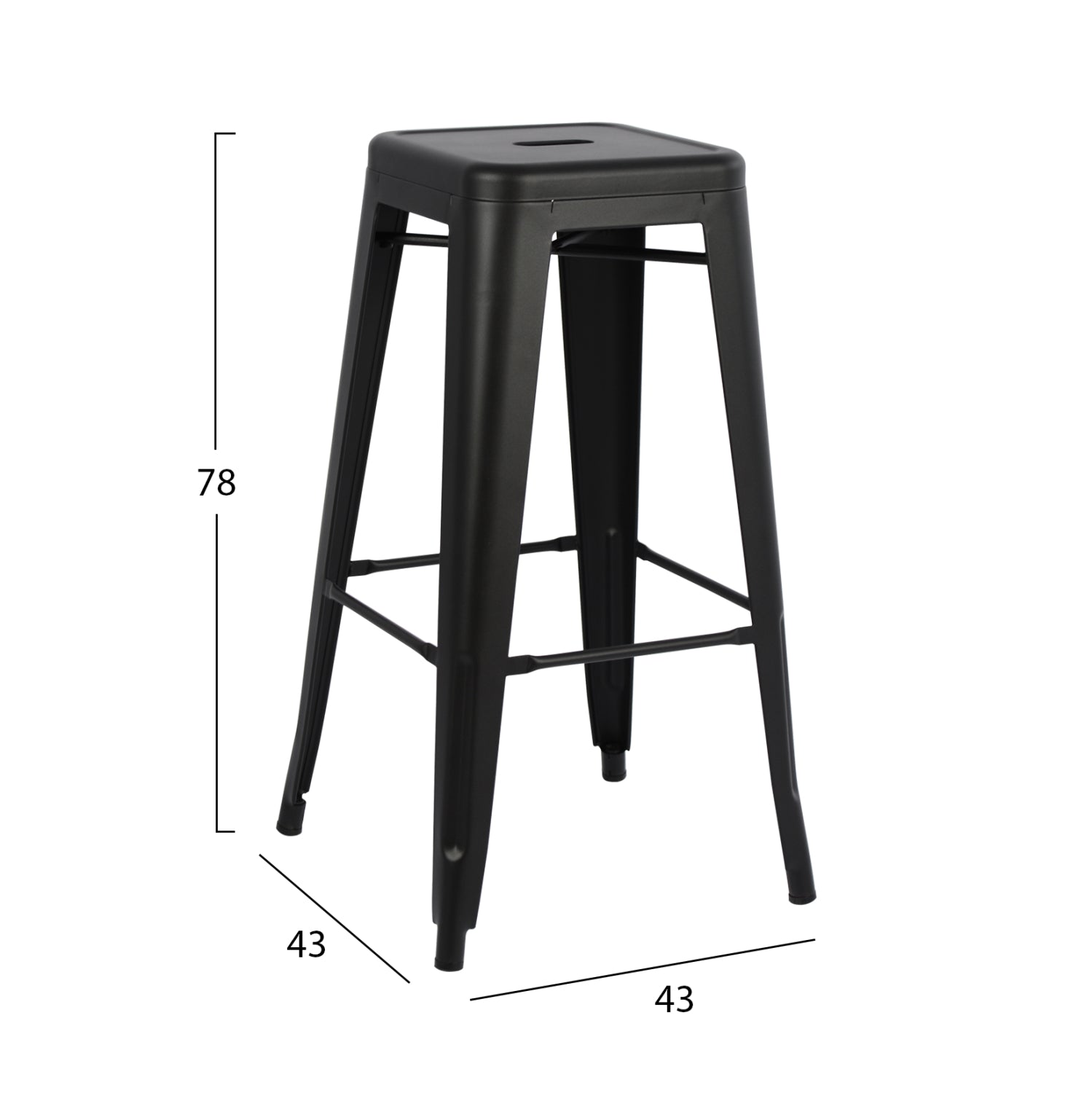 Бар стол MELITA-PRO метал матов черен 43x43x78Hсм.