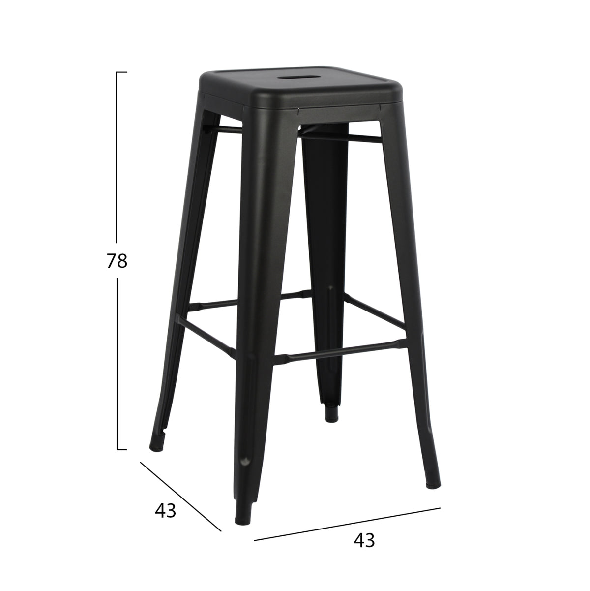 Бар стол MELITA-PRO метал матов черен 43x43x78Hсм.