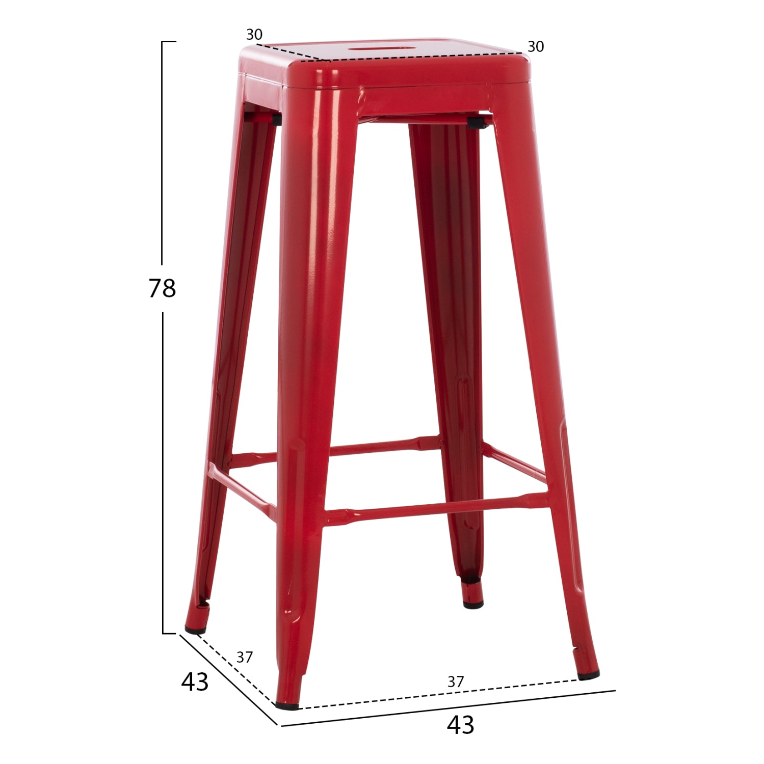 Бар стол MELITA-PRO метал червен 43x43x78Hсм.
