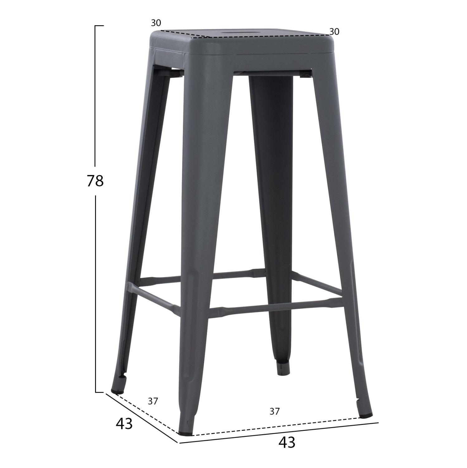 Бар стол MELITA-PRO метал сив 43x43x78Hсм.
