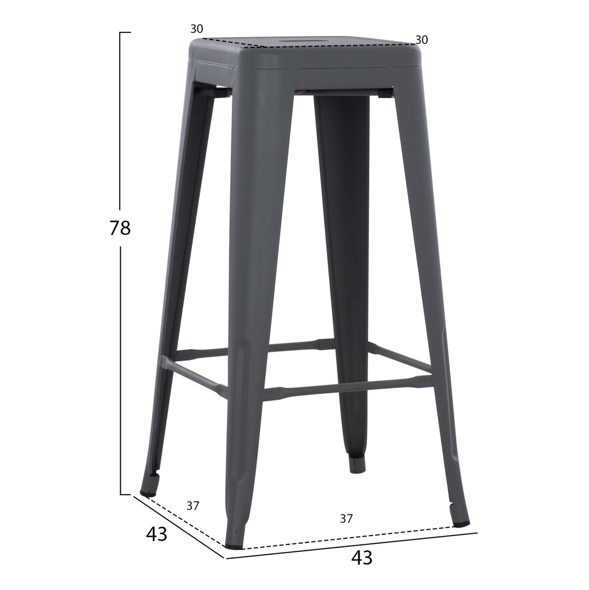 Бар стол MELITA-PRO метал сив 43x43x78Hсм.