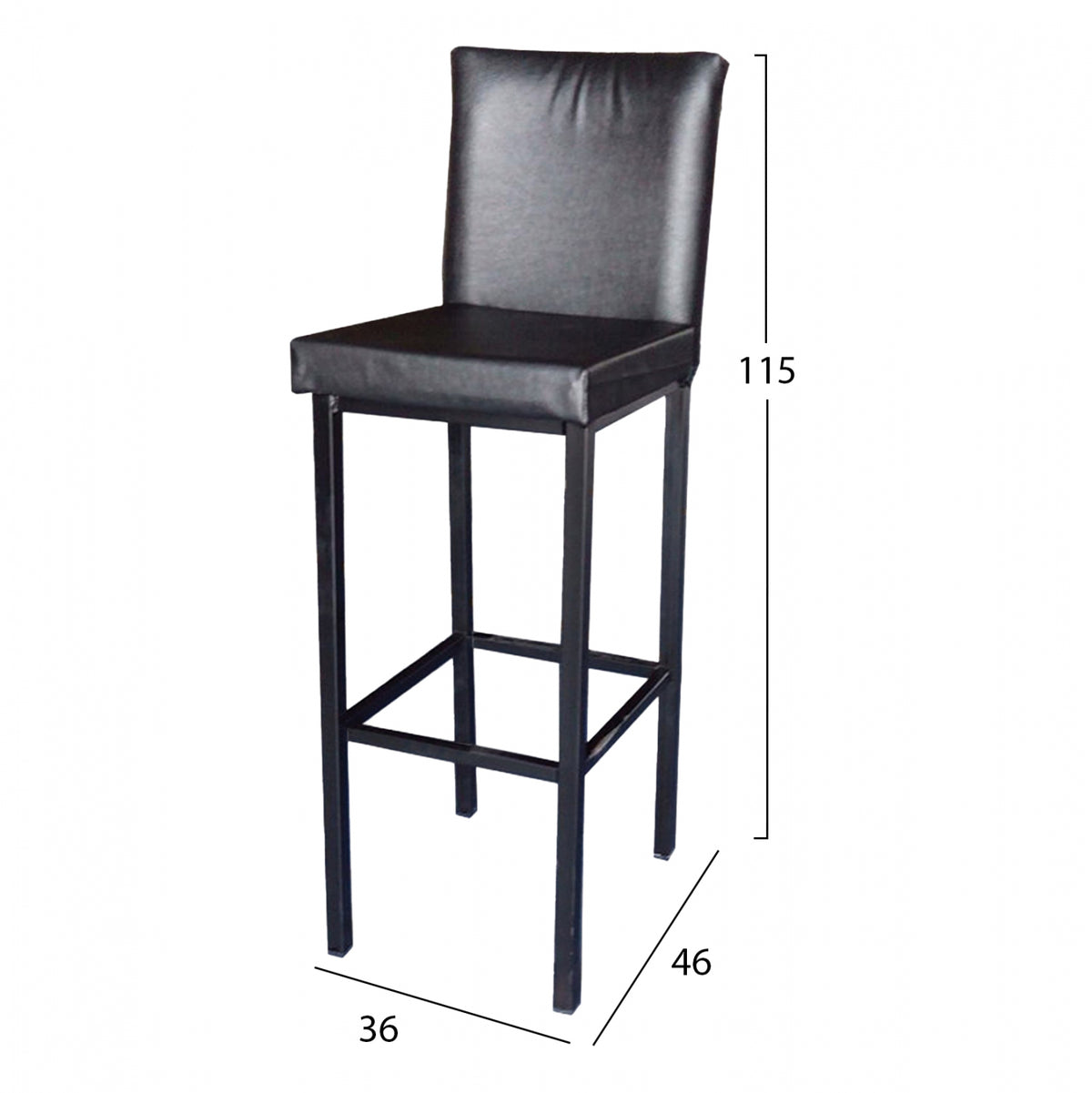 Метален бар стол с черен PU 36x46x115 см.