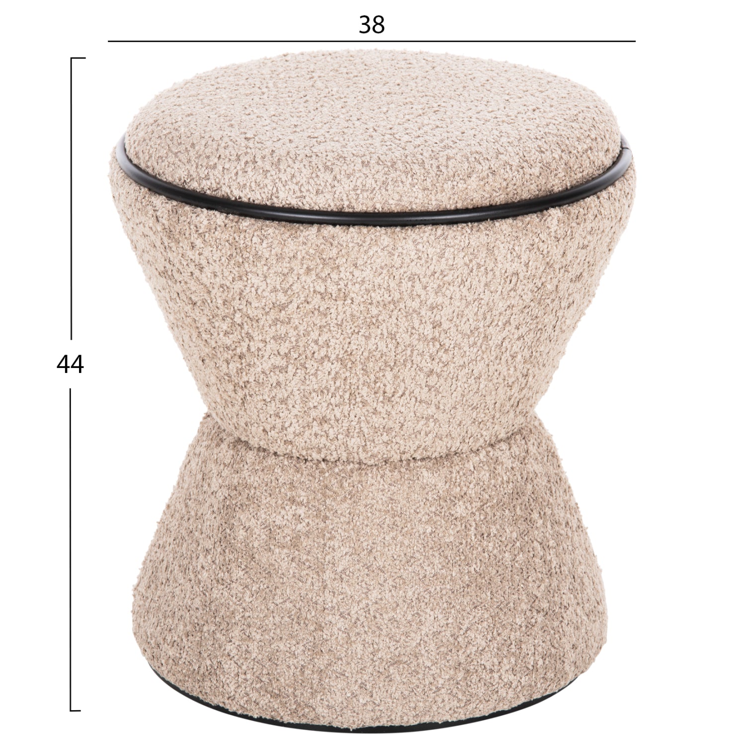 Окръгъл столче LINNER с бежова букле материя - черен детайл D38x44 см.