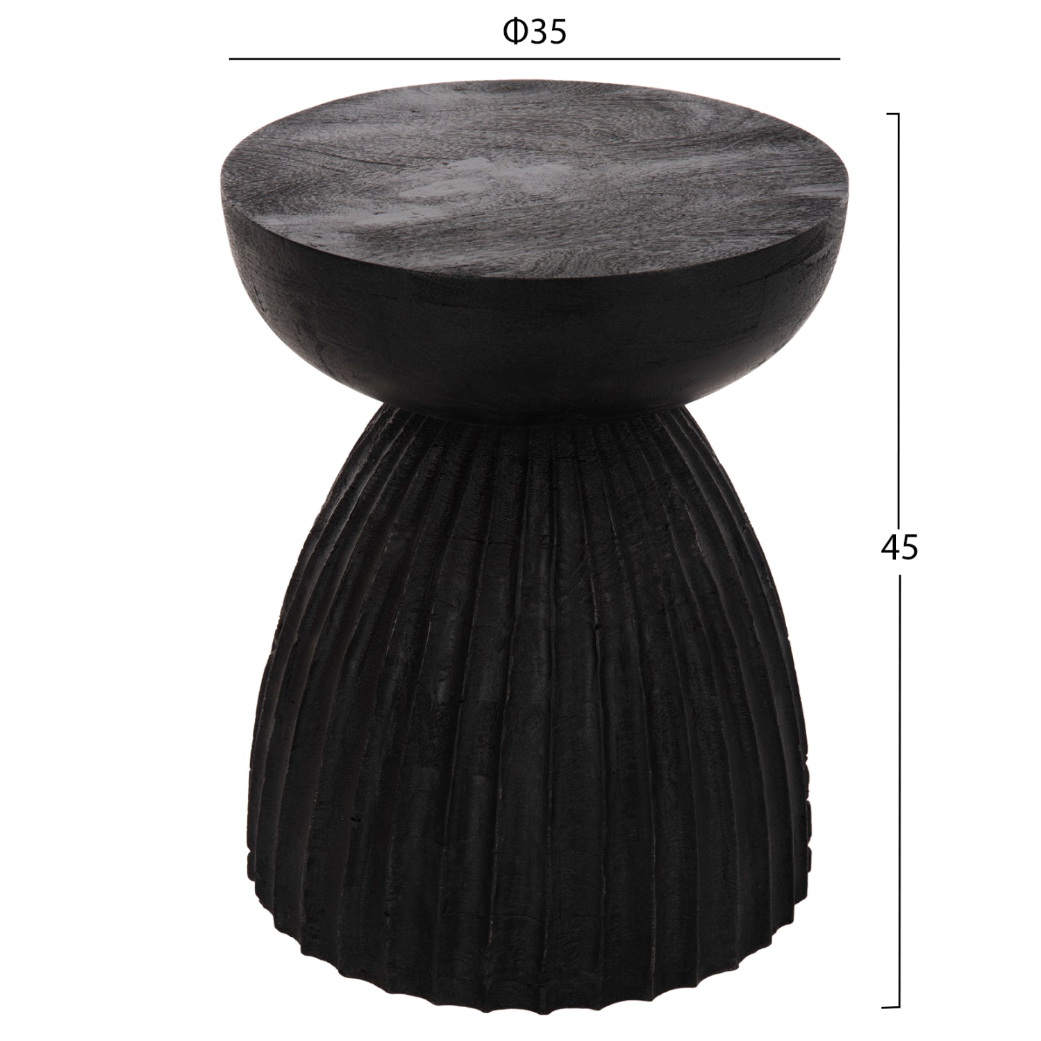 Кръгъл стол Scallop масив манго дърво в черно Φ35x45Hсм.