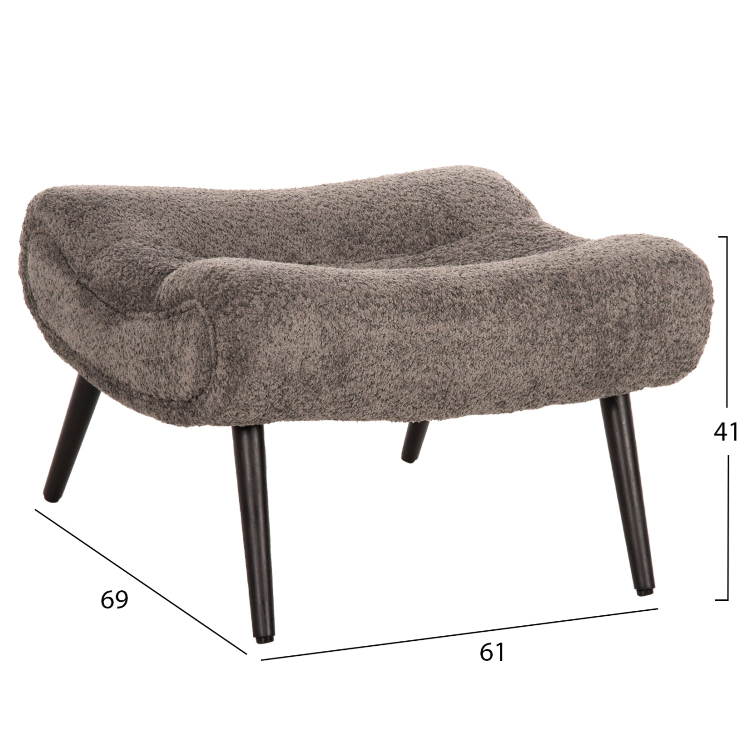 ПОДСТАВКА ЗА КРАКА KEMBA СИВ ПЛАТ BOUCLE-ЧЕРНИ ДЪРВЕНИ КРАКА 68X58X40Hсм.