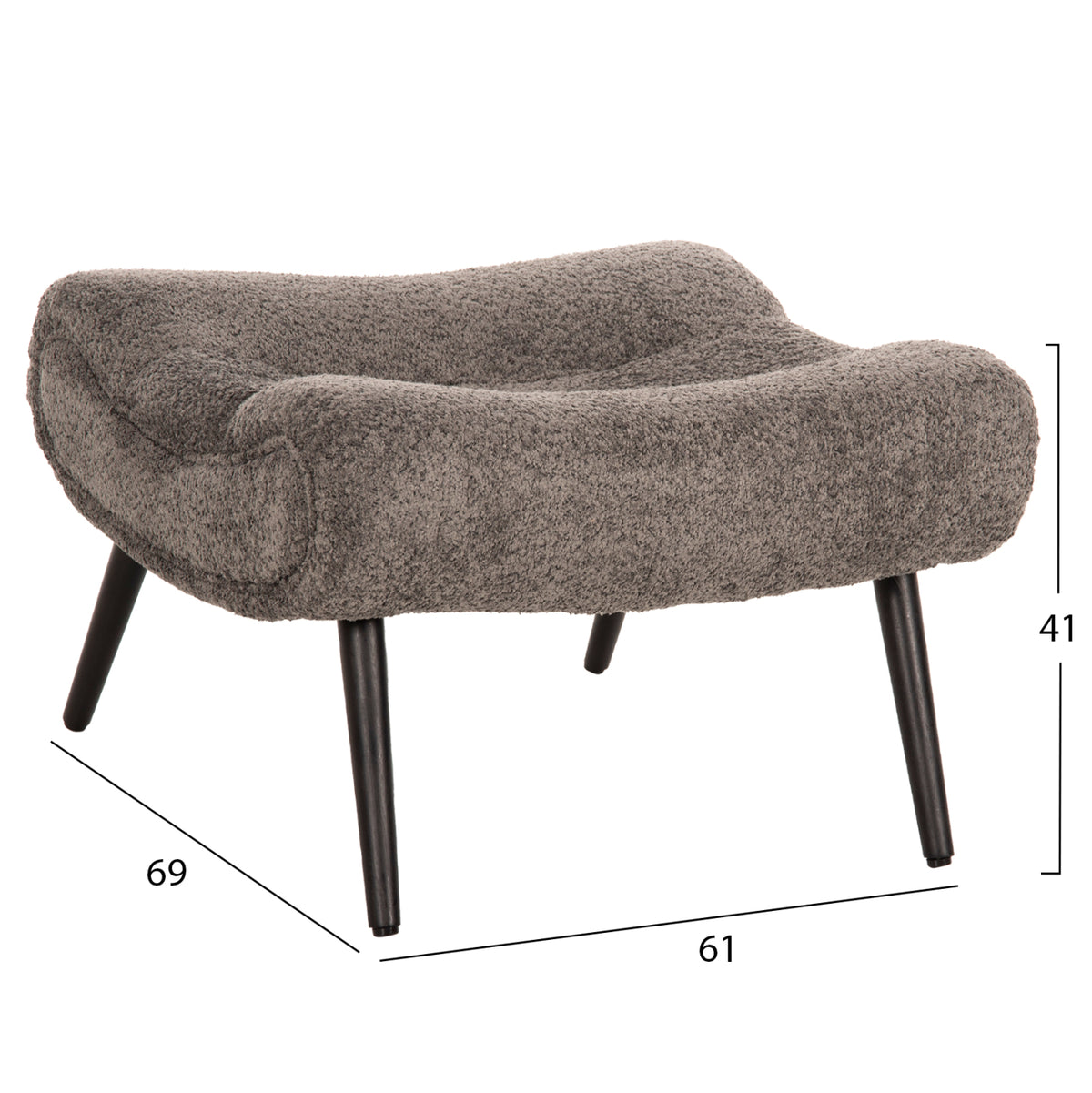 ПОДСТАВКА ЗА КРАКА KEMBA СИВ ПЛАТ BOUCLE-ЧЕРНИ ДЪРВЕНИ КРАКА 68X58X40Hсм.