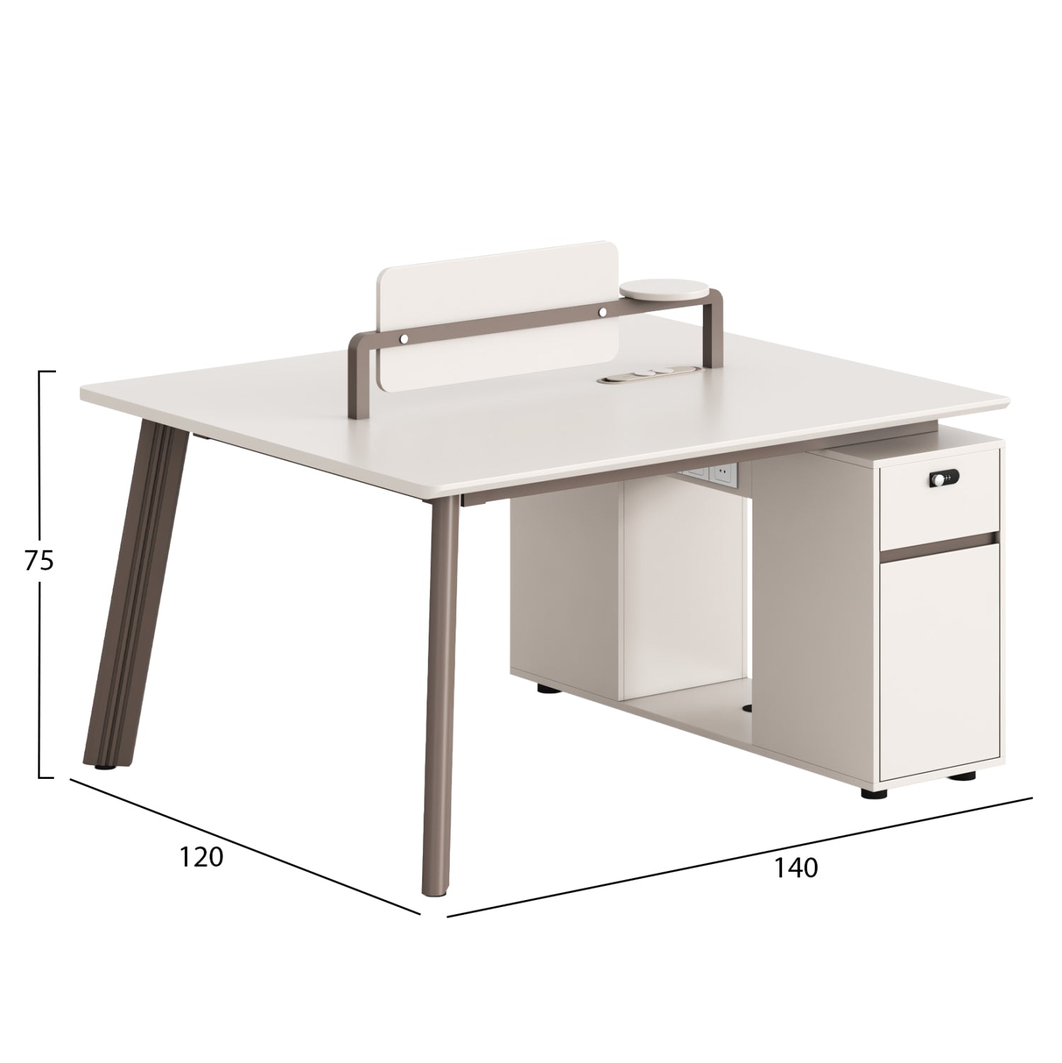 РАБОТНА МАСА ЗА 2 МЕСТА NEWLINE МЕЛАМИН В ЦВЯТ КРЕМ-БЯЛО - АЛУМИНИЕВИ КРАКА 140x120x75Hсм.