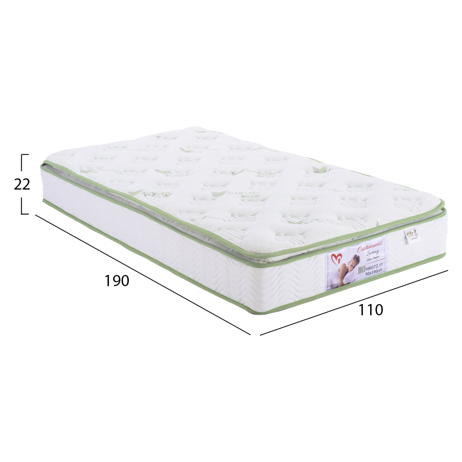 МАТРАК С НЕПРЕКЪСНАТ ПРУЖИНЕН БЛОК И ТОП МАТРАК ALOE VERA 110X90 ЕДНОЛИЦЕВ