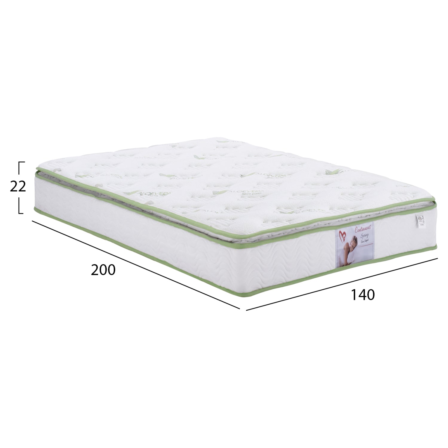 Матрак с непрекъснати пружини и протектор Aloe Vera 140x200 едностранен