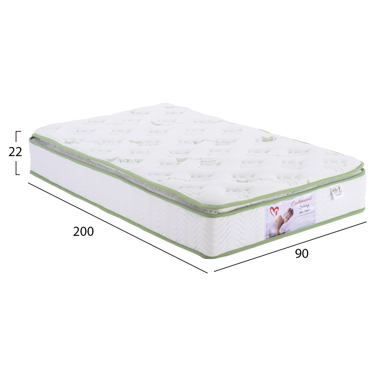 Матрак с непрекъснати пружини и протектор Aloe Vera 90x200 едностранен