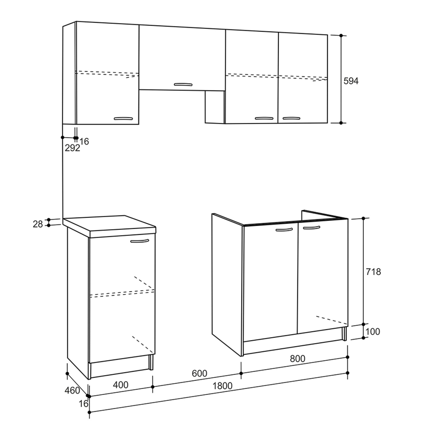 КУХНЕНСКИ МОДУЛ MAURICE МЕЛАМИН ТЪМНО СИВ-БЯЛ 180x29,2-46см.