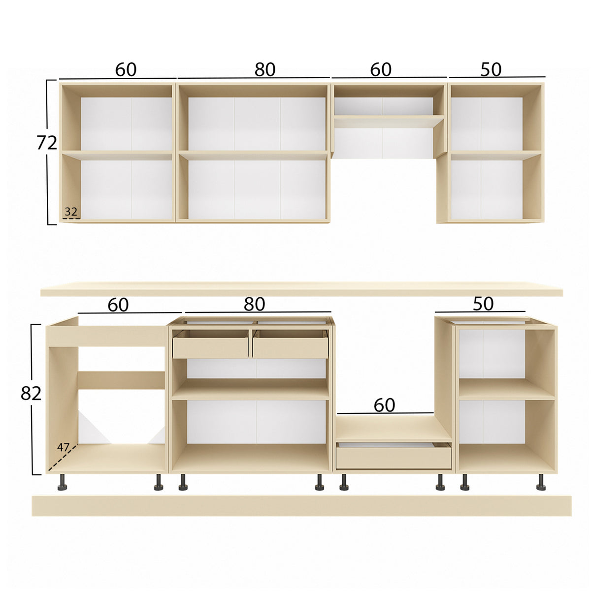 Кухненски комплект MDF тъмно сиво с HPL плот бежов мрамор 250x47x84,8см