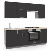 Кухненски комплект меламин антрацит и бежов мраморен плот 200x47x84,8см
