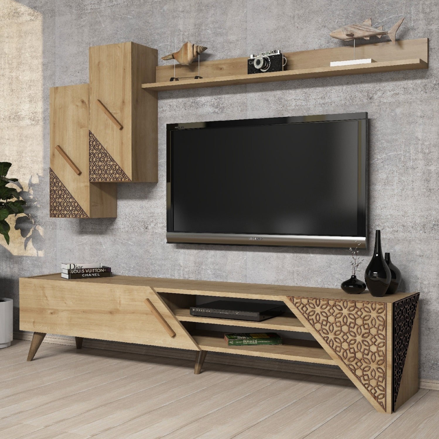 Комбинирани мебели за ТВ меламин в цвят естествен дъб 180x37x40Hсм.