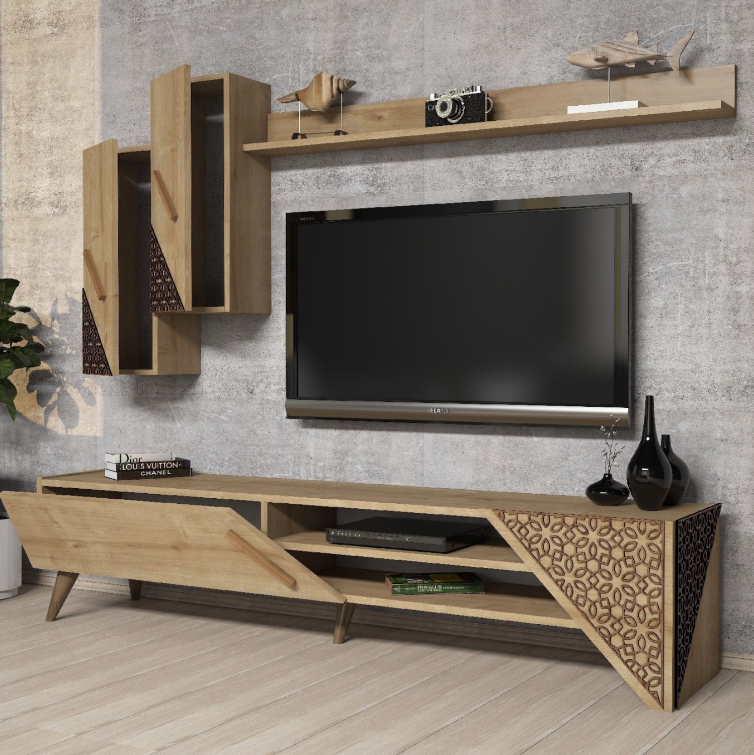 Комбинирани мебели за ТВ меламин в цвят естествен дъб 180x37x40Hсм.