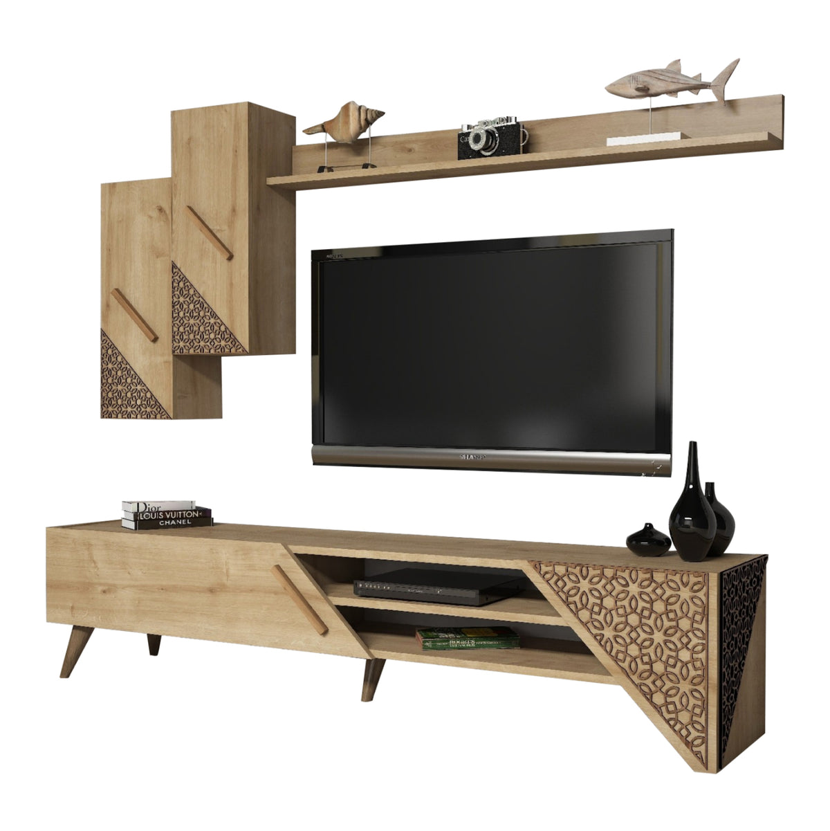 Комбинирани мебели за ТВ меламин в цвят естествен дъб 180x37x40Hсм.