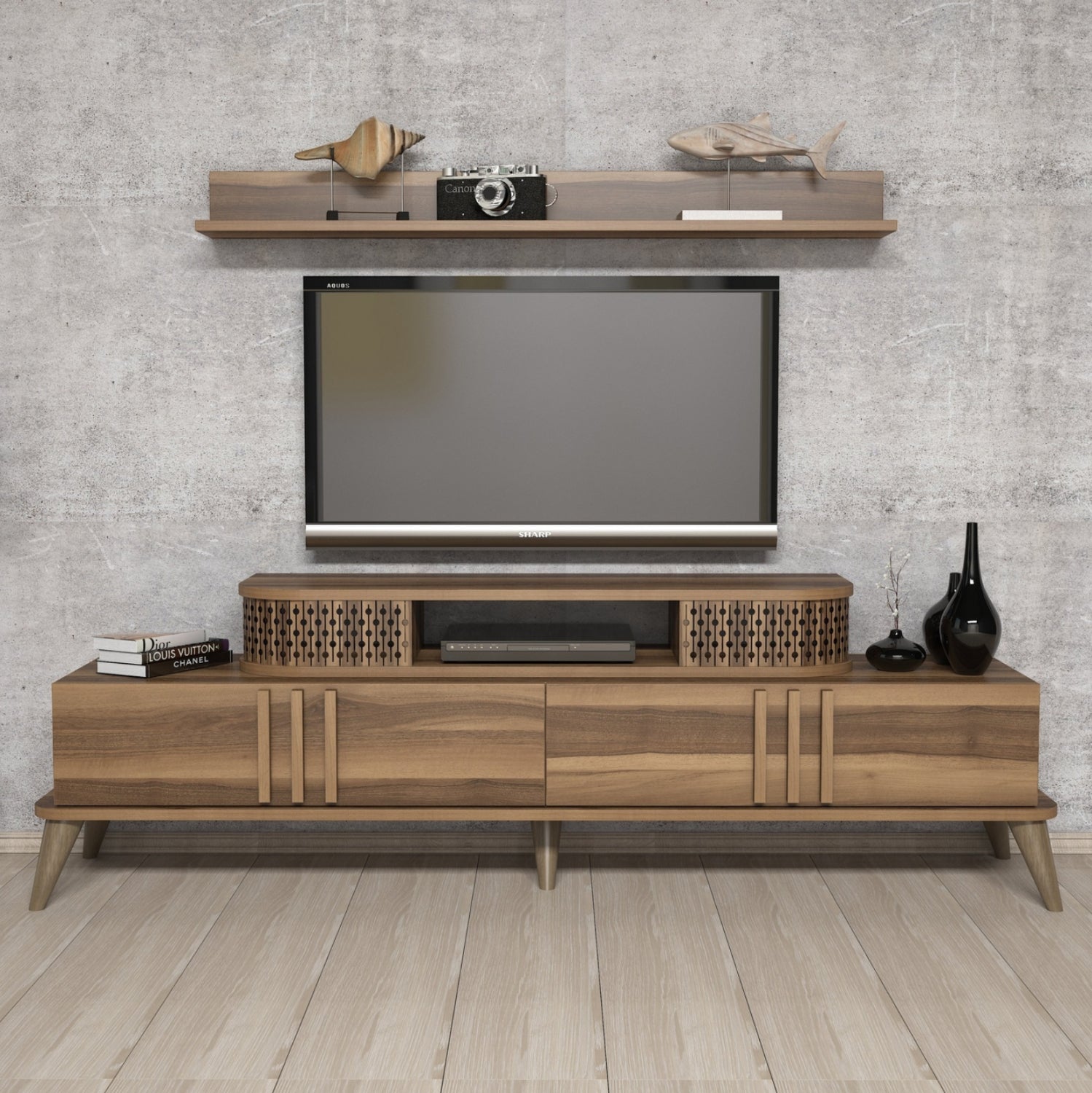 Комбинирани мебели за ТВ меламин в цвят орех 168x39x51.6Hсм.
