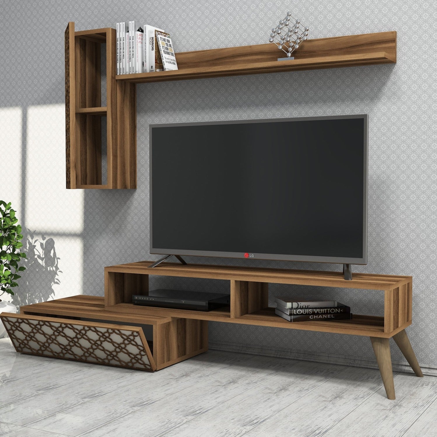 Сет мебели за ТВ меламин в орех и кремаво 150x37.2x37.8Hсм.