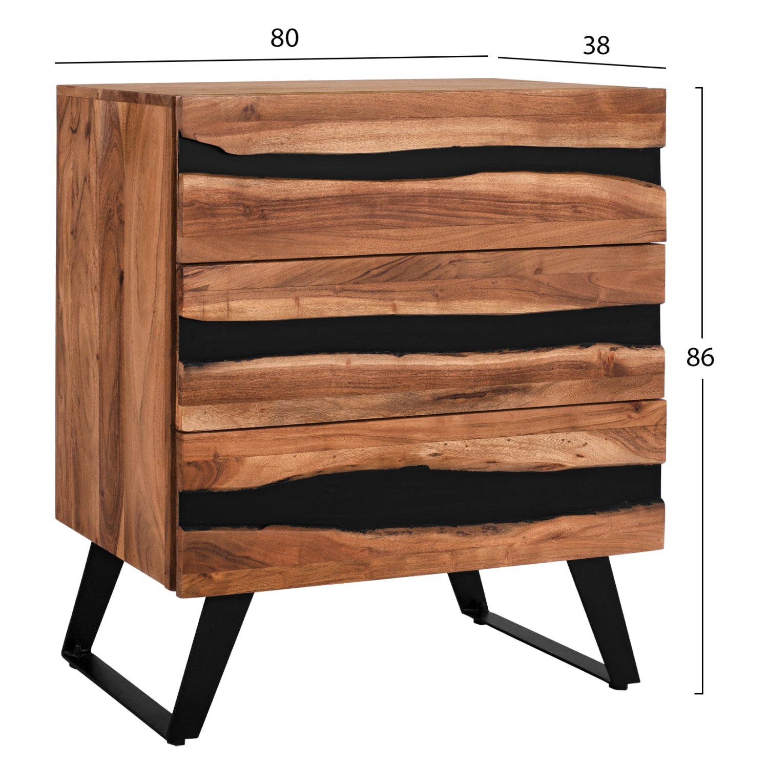 Чекмедже Alicia от масивна акациева дървесина 80x38x86 см.