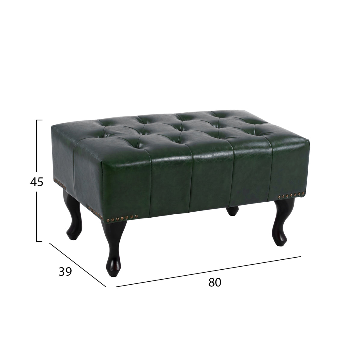 Пиано стол T.CHESTERFIELD EMMA PU кипарис зелено-черни крака 80x45x39Hcm