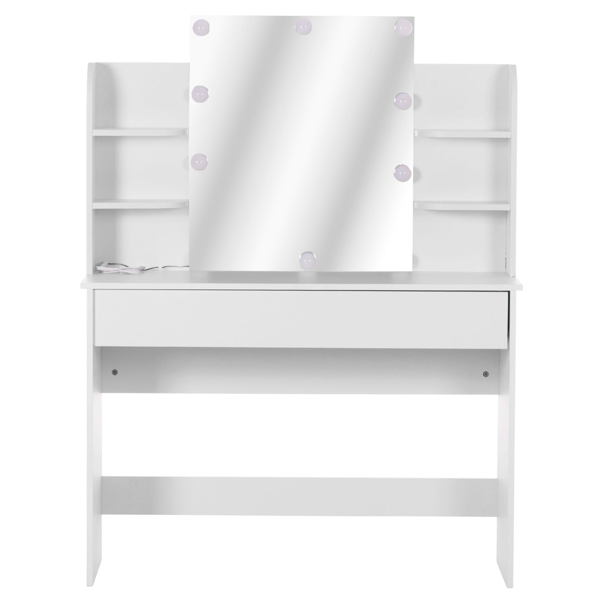 Тоалетка с LED осветление, рафтове и чекмеджета LAURYN бял 108x40x140Hсм.