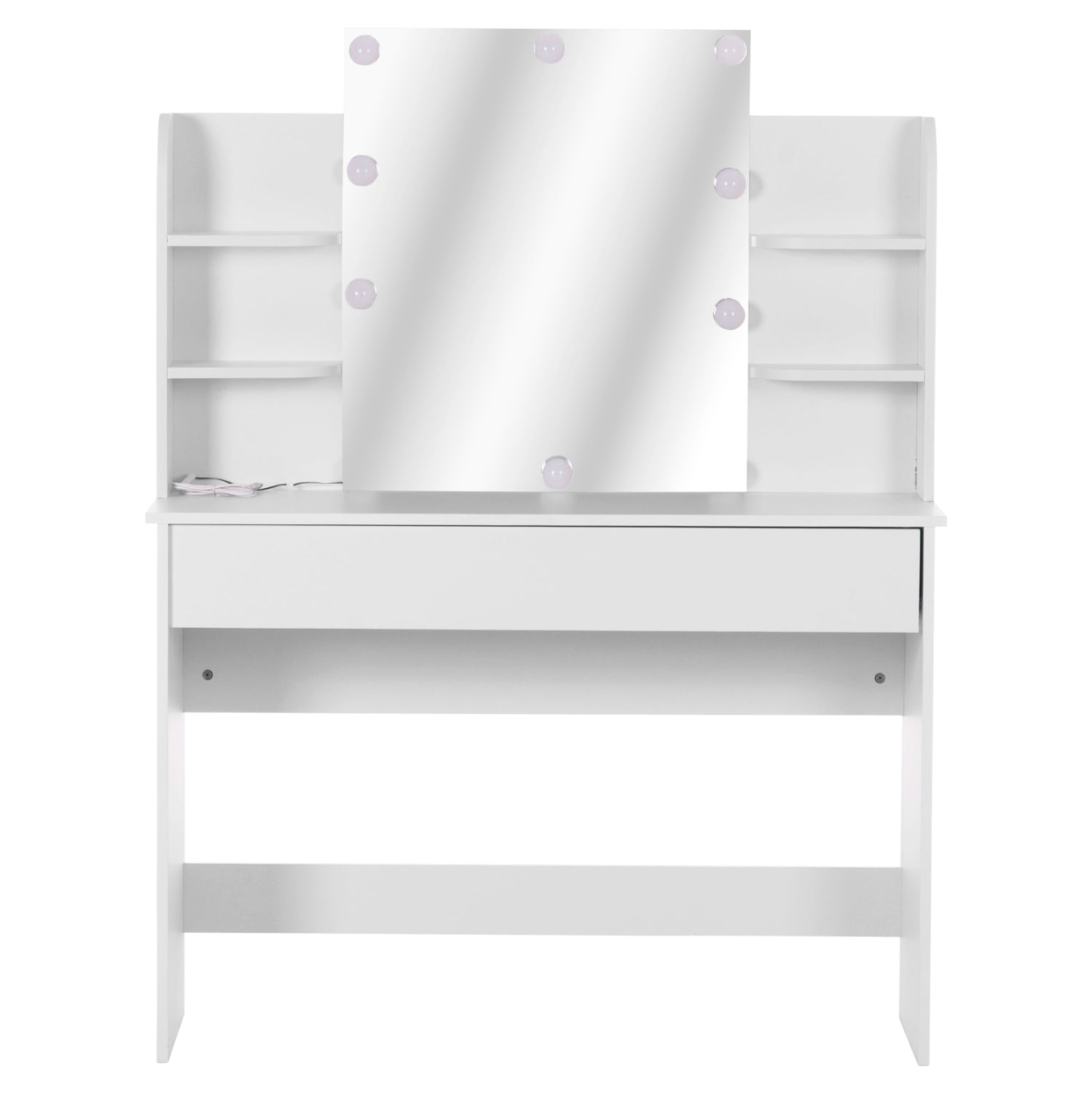 Тоалетка с LED осветление, рафтове и чекмеджета LAURYN бял 108x40x140Hсм.