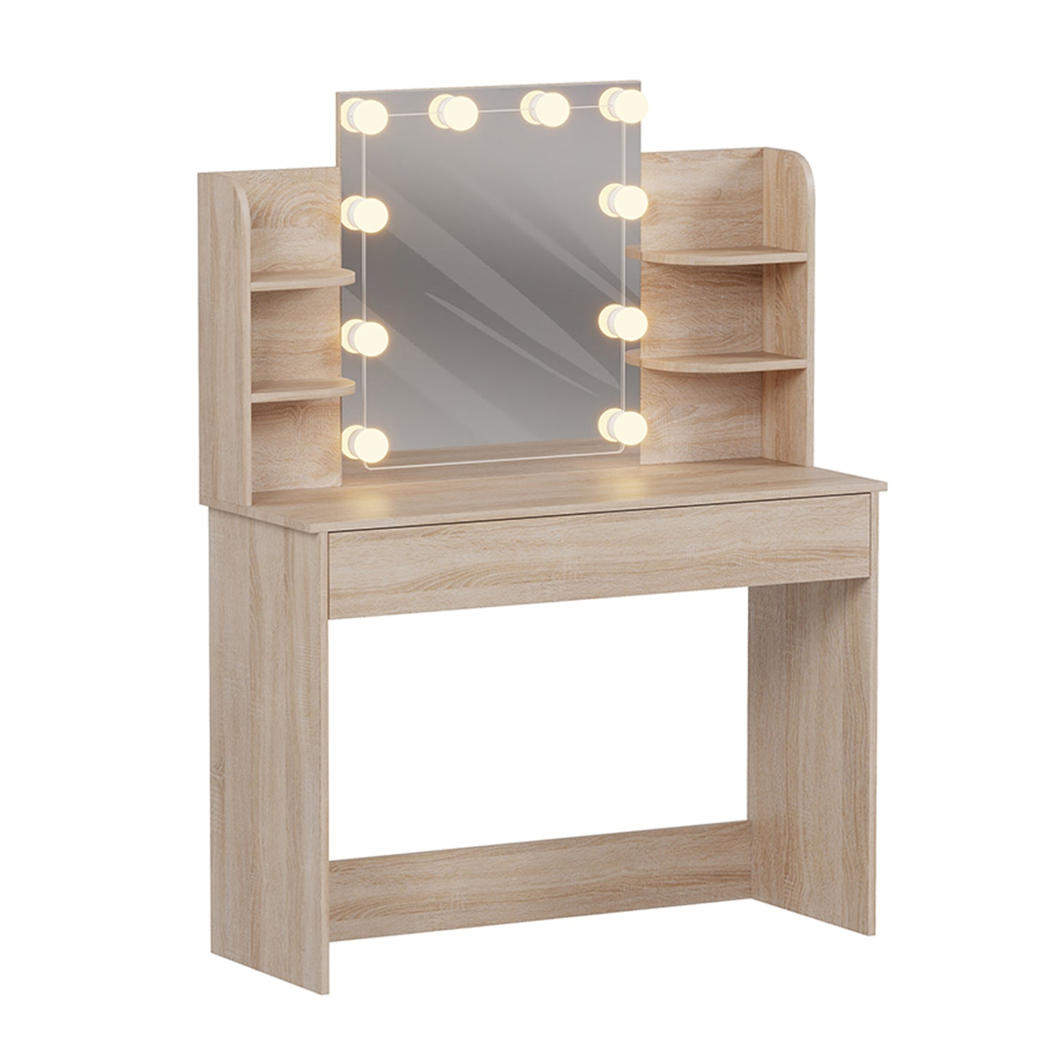 Тоалетка с LED осветление, рафтове и чекмеджета LAURYN сонома 108x40x140Hсм.
